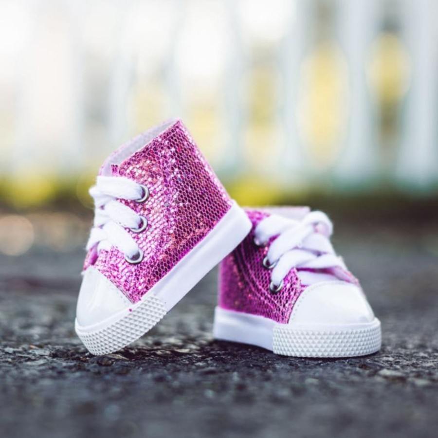 Doll Accessories The Queen's Treasures | Sparkly Pink High-Top Sneakers And Shoe Box For 18 Inch Dolls