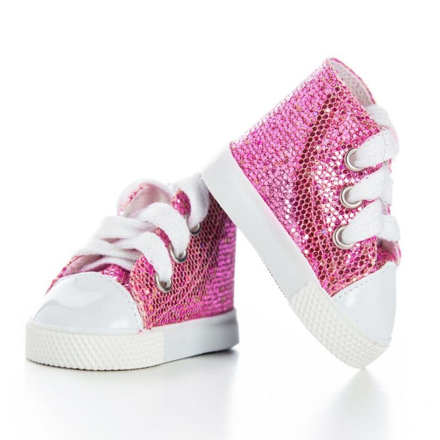 Doll Accessories The Queen's Treasures | Sparkly Pink High-Top Sneakers And Shoe Box For 18 Inch Dolls