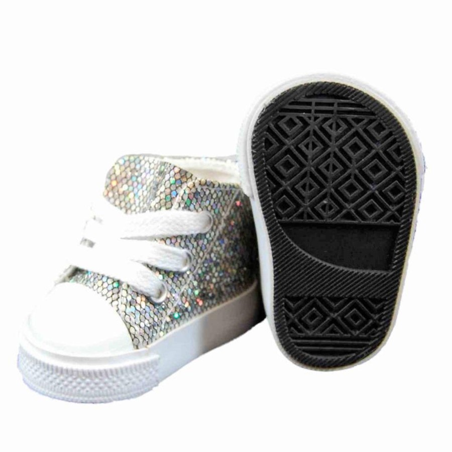 Doll Accessories The Queen's Treasures | Sparkly Silver Sneakers And Shoe Box For 18 Inch Dolls