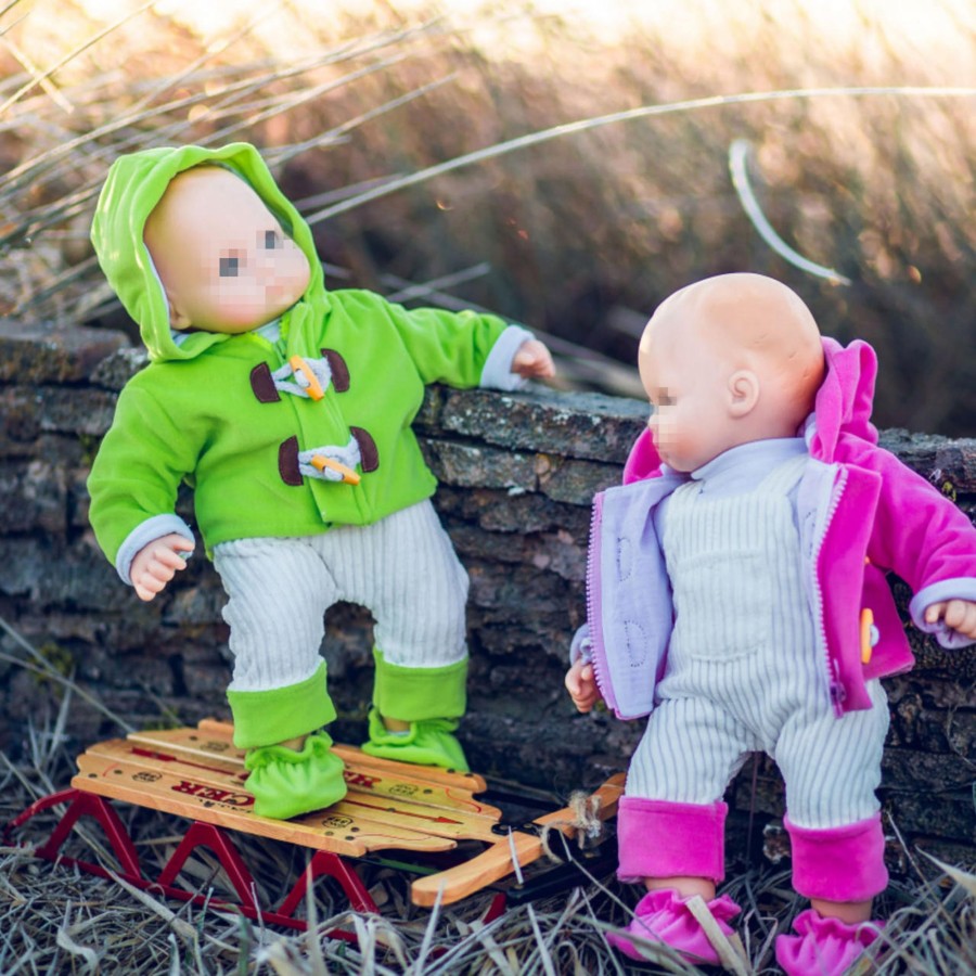 Fun For Tots The Queen's Treasures | Set Of 2 Bitty Pink And Green Overall Outfits, Clothes For 15 Inch Baby Dolls