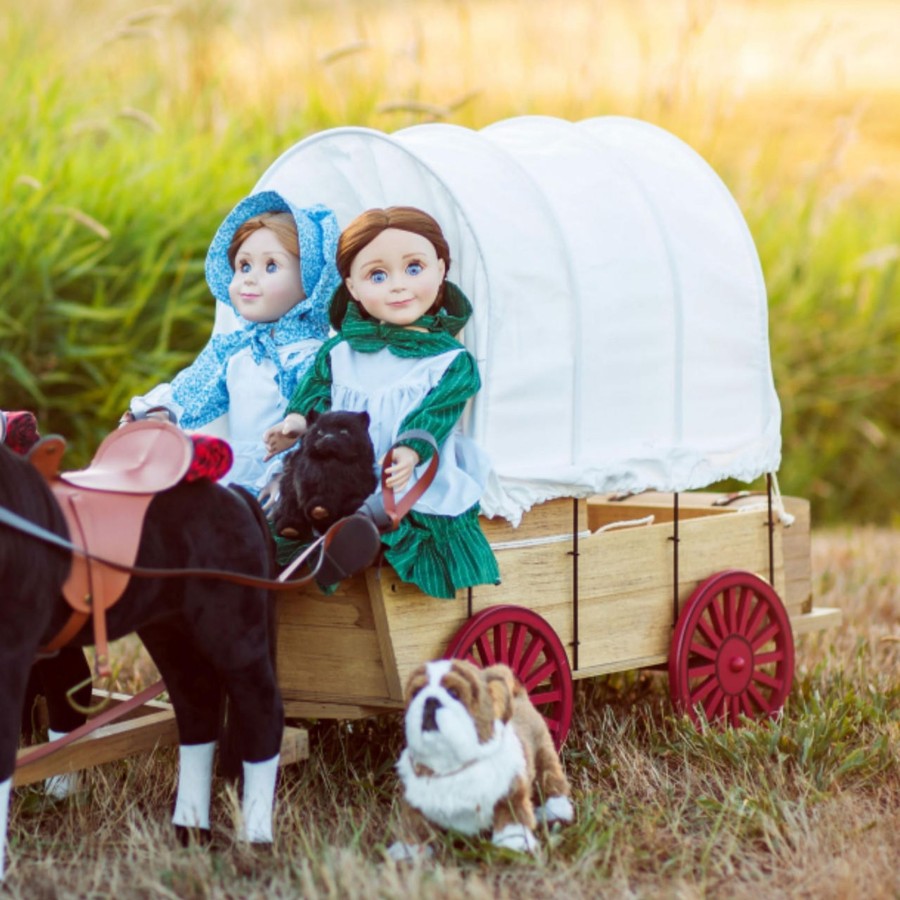 Doll Furniture The Queen's Treasures | Little House Covered Wagon And Sleigh, Accessory For 18 Inch Dolls