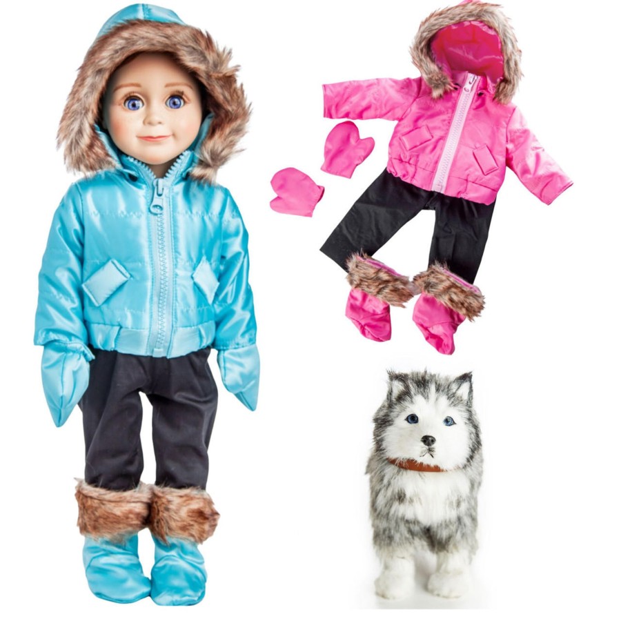 Combos The Queen's Treasures | 15 Pc Ski Wear Clothes Set With Husky Dog For 18" Dolls