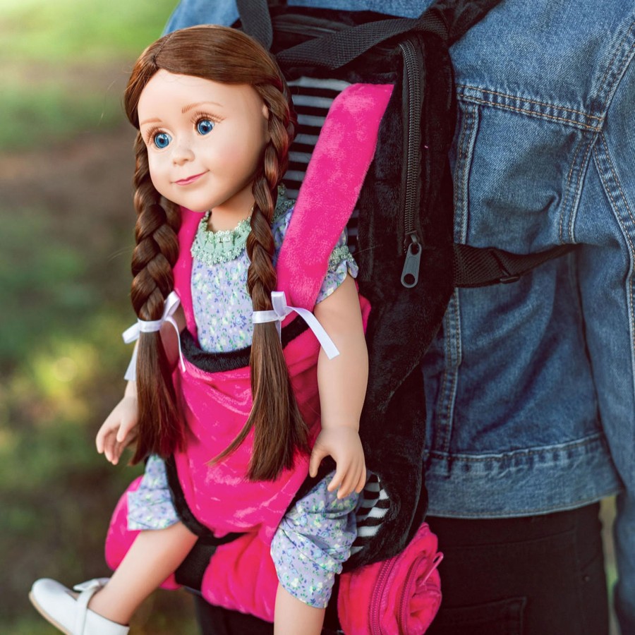 Fun For Tots The Queen's Treasures | Child Size Pink White & Black Backpack Doll Carrier With Sleeping Bag For 18 Inch Dolls