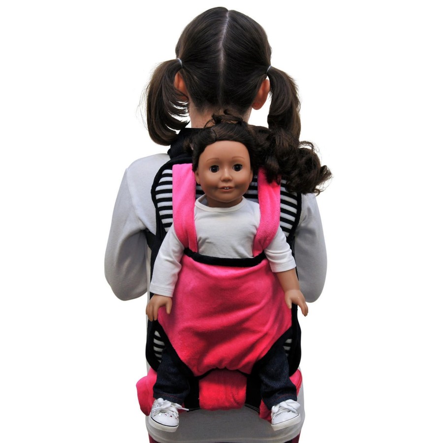 Fun For Tots The Queen's Treasures | Child Size Pink White & Black Backpack Doll Carrier With Sleeping Bag For 18 Inch Dolls