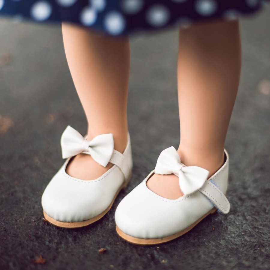 Doll Accessories The Queen's Treasures | White Dress Shoes With Bow Detail, Accesory For 18 Inch Dolls