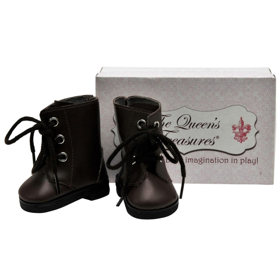 Doll Accessories The Queen's Treasures | Brown Lace Up Boots And Shoe Box For 18 Inch Dolls