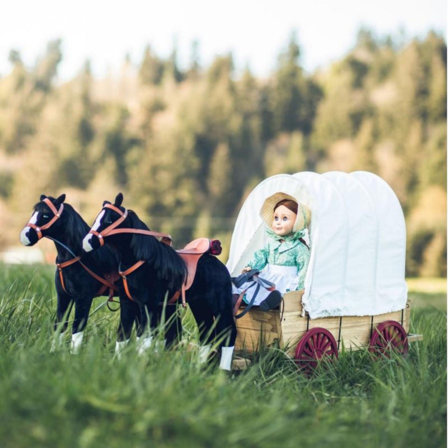 Doll Furniture The Queen's Treasures | Ships June 2024! Little House On The Prairie Covered Wagon/Sleigh And 2 Horses For 18 Inch Dolls