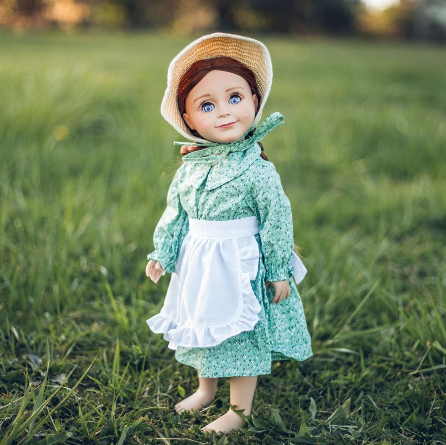 Doll Clothes The Queen's Treasures | Ships March 2024! Green Calico Prairie Dress, Apron, And Bonnet, Clothes For 18 Inch Dolls