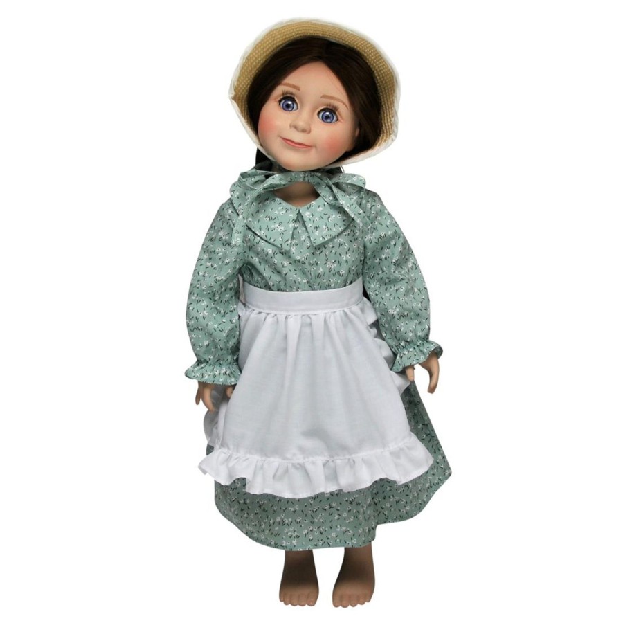 Doll Clothes The Queen's Treasures | Ships March 2024! Green Calico Prairie Dress, Apron, And Bonnet, Clothes For 18 Inch Dolls